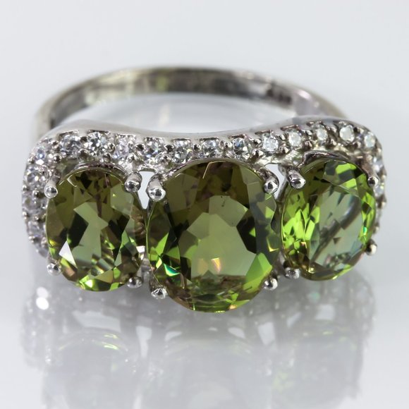 Jewelry - .925 Sterling Silver Ring With Green and Clear Stones